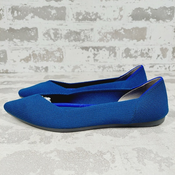 NEW Rothy's The Flat Navy Blue Knit Pointy Toe Slip On Loafers O288